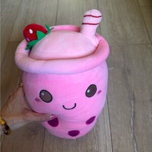 Pink Plush Bubble Tea Toy Strawberry Gift for Kids